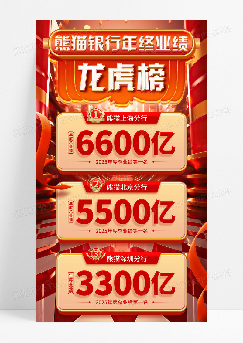 C4d立体银行年终业绩龙虎榜手机宣传海报
