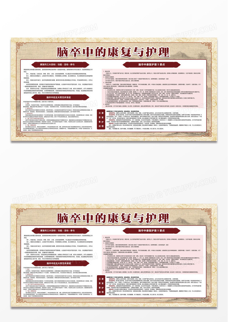 黄色复古风脑卒中的康复与护理脑卒中宣传栏展板