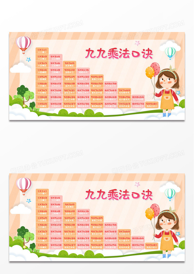 简约黄色数学乘法口诀少儿速算口诀展板背景九九乘法口诀表九九乘法口诀表展板