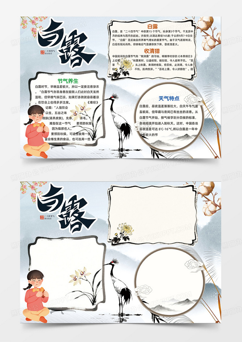 白露二十四节气简约水墨风格手抄报