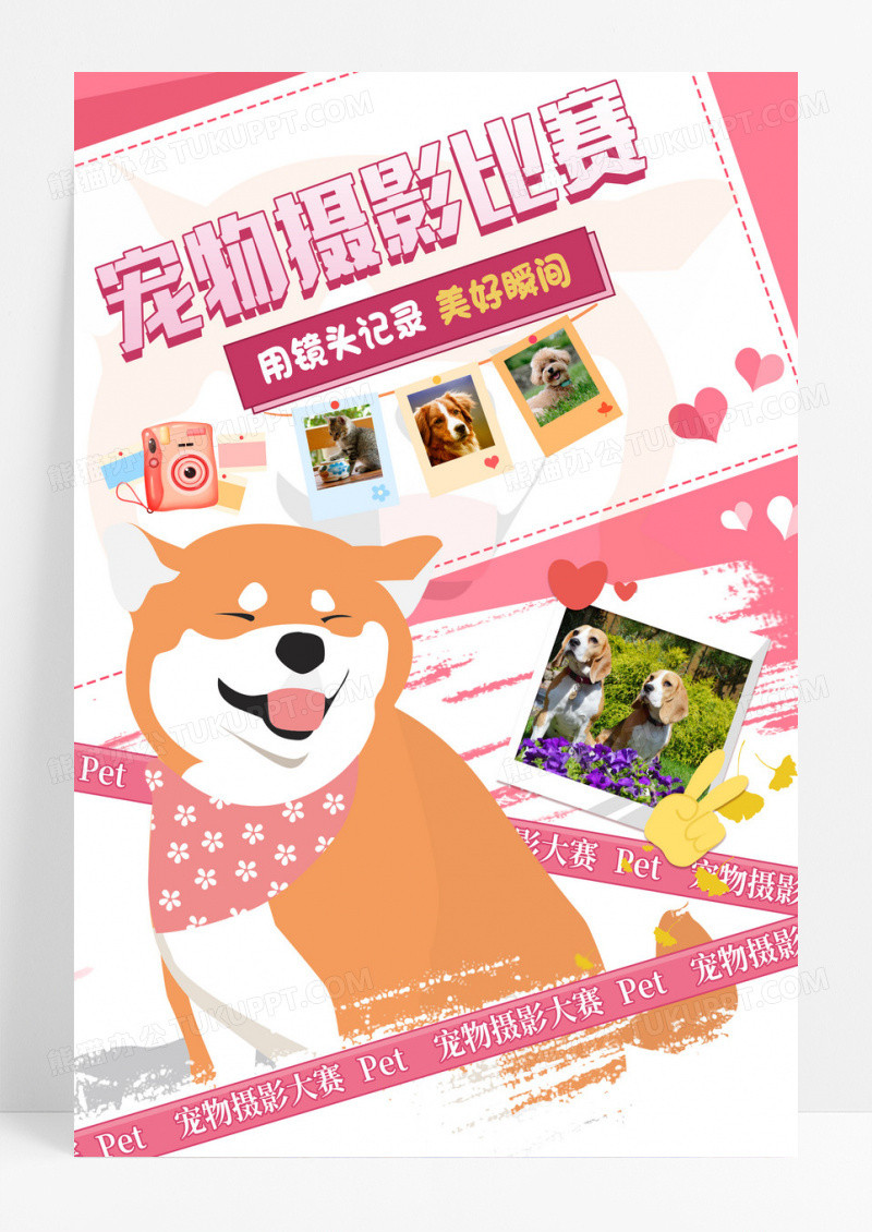 粉色卡通宠物摄影比赛宠物海报设计