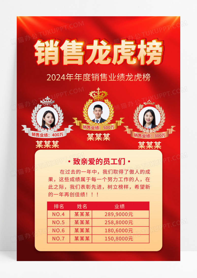红色大气2024龙年销售龙虎榜宣传海报