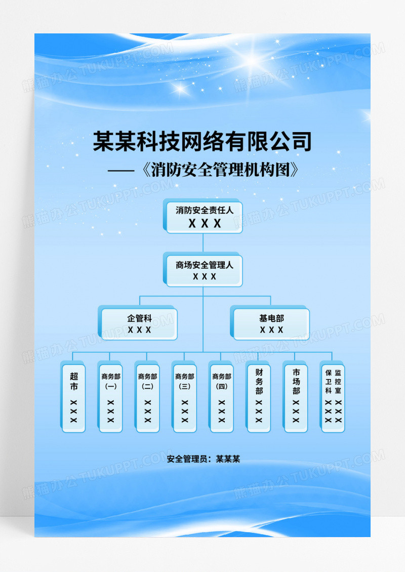 蓝色简约消防安全管理机构图组织架构海报