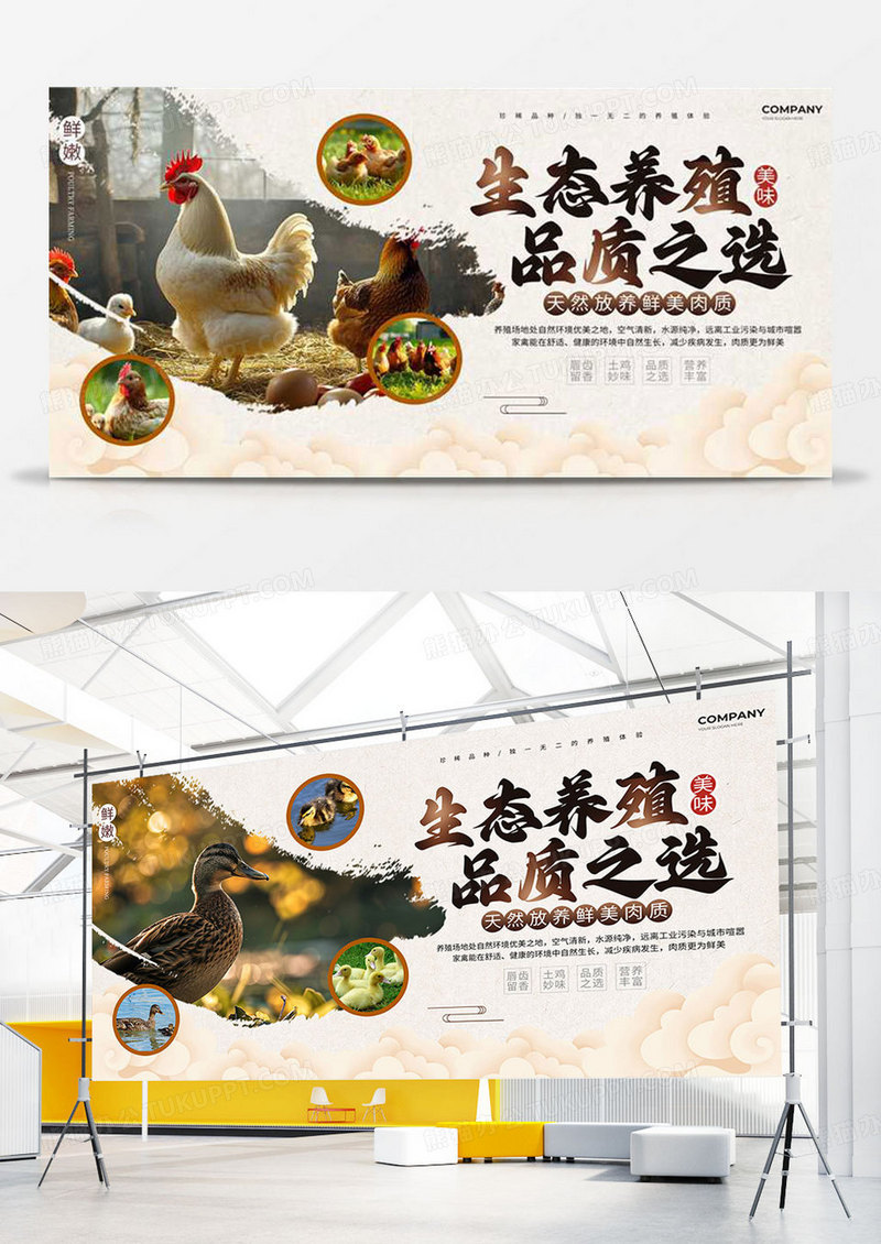 中国风农产品家禽鸡鸭养殖宣传展板农产品家禽养殖展板