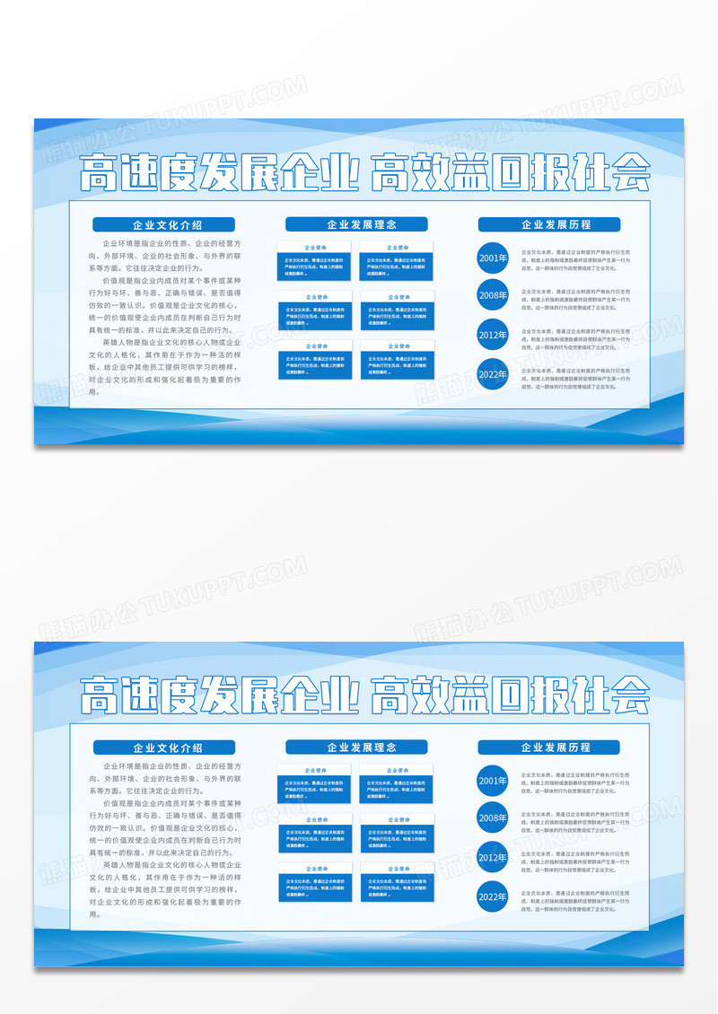 蓝色线条大气高速度发展企业高效益回报社会展板公司宣传栏公司介绍展板