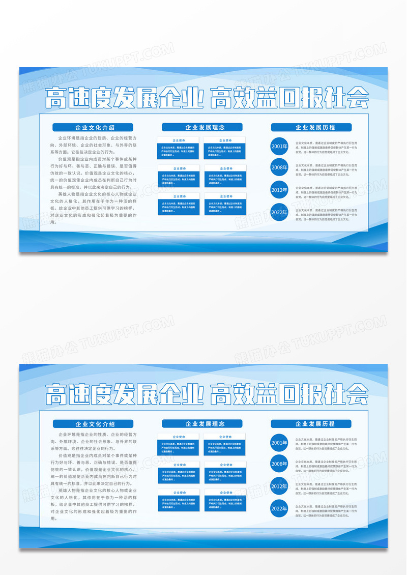 蓝色线条大气高速度发展企业高效益回报社会展板公司宣传栏公司介绍展板