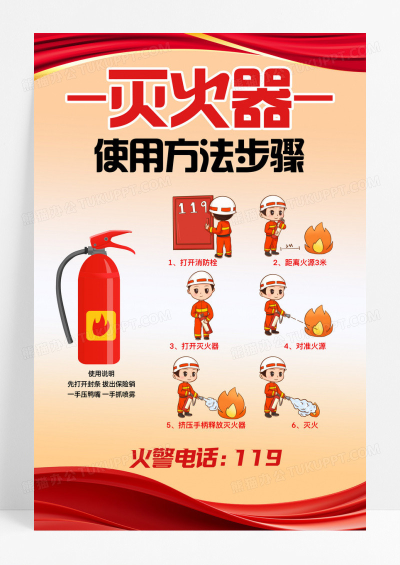 灭火器使用步骤科普知识海报设计