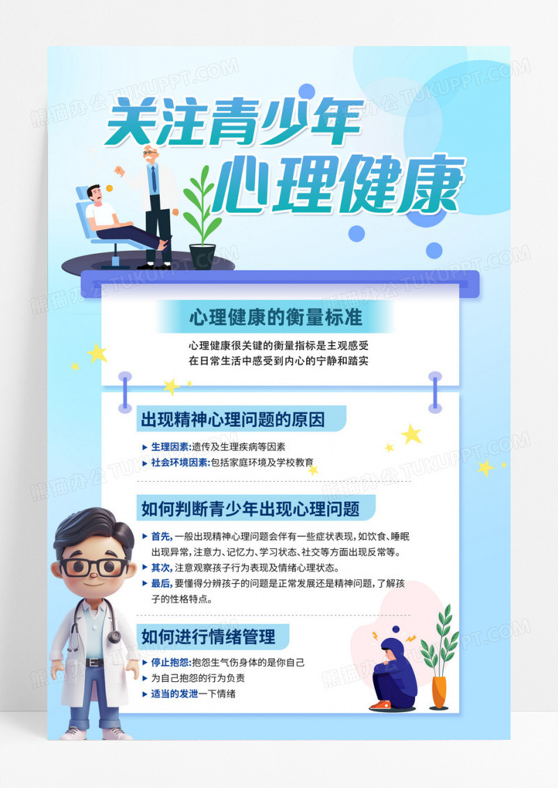 蓝色科普关注青少年心理健康海报设计