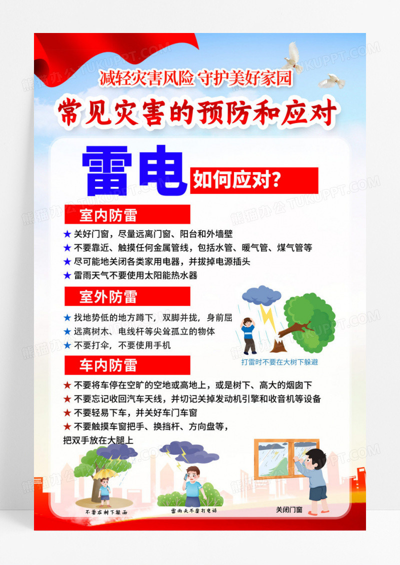 红色简约常见灾害的预防和应对防震减灾地震海报宣传