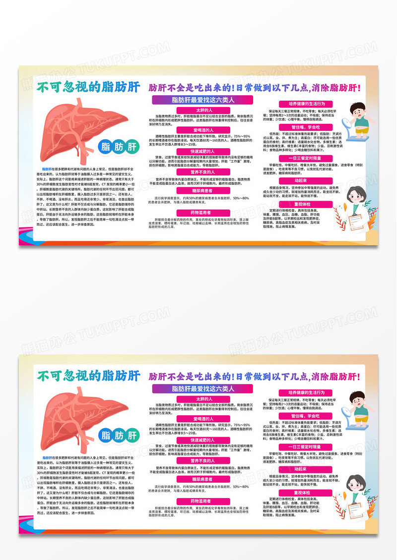 蓝色卡通脂肪肝科普知识宣传栏