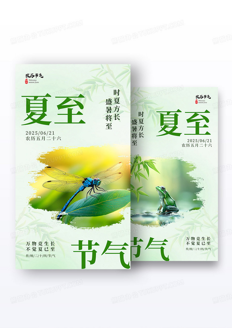 绿色清新二十四节气之夏至海报组合