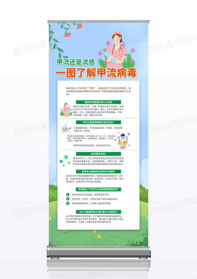 蓝天草地春天就甲流病毒 展架易拉宝
