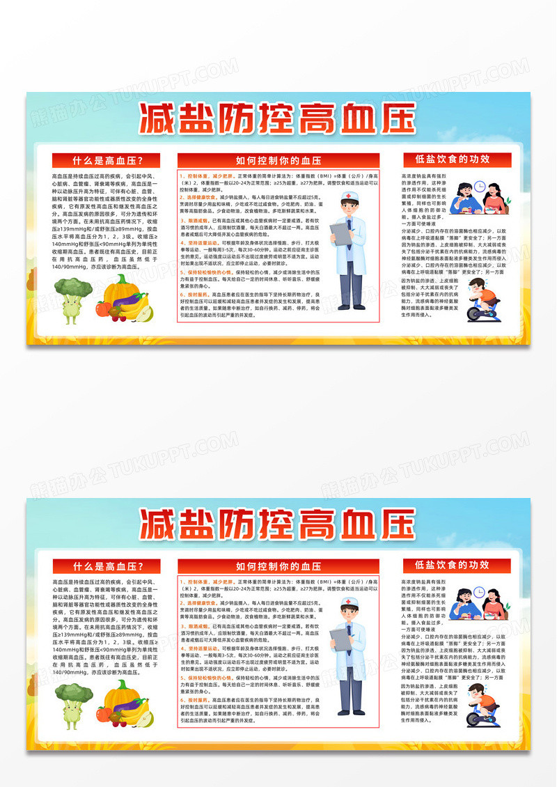 黄色简约减盐防控高血压中医防治高血压展板宣传