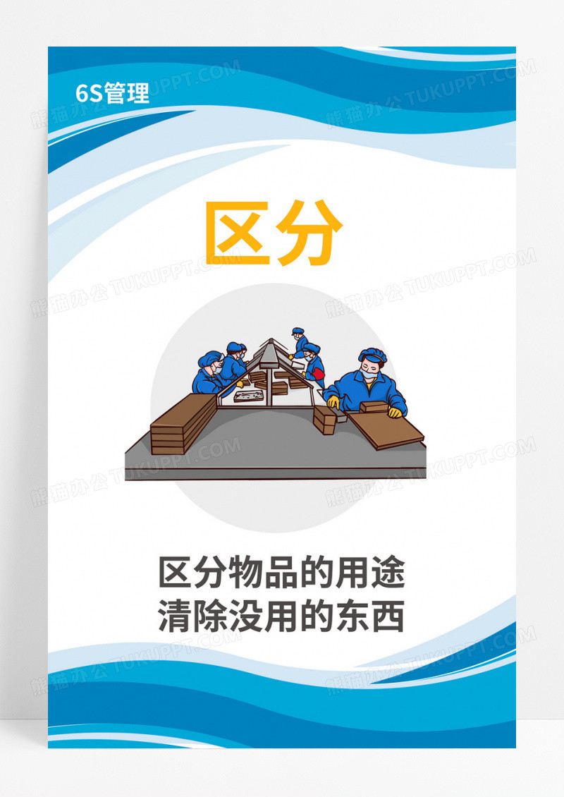 蓝色简约卡通风格企业6S管理制度宣传展板五项管理海报
