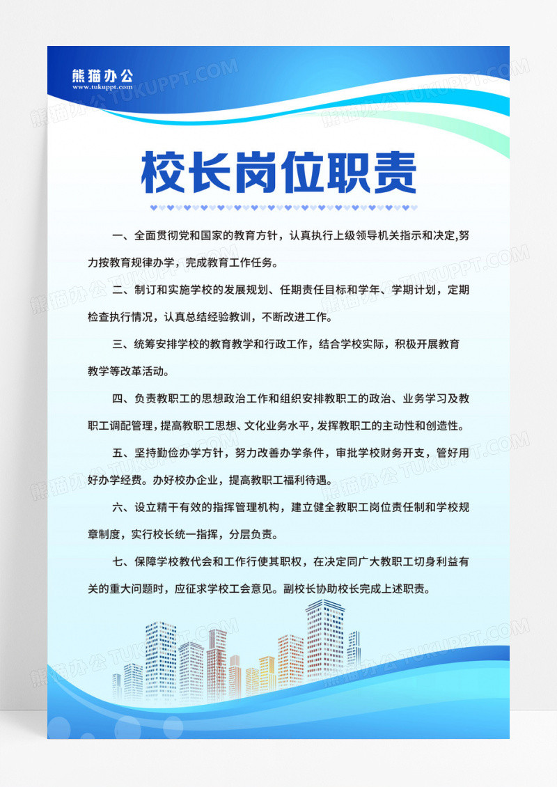 蓝绿色简约大气商务科技风学校规章制度学校制度牌 校长岗位职责