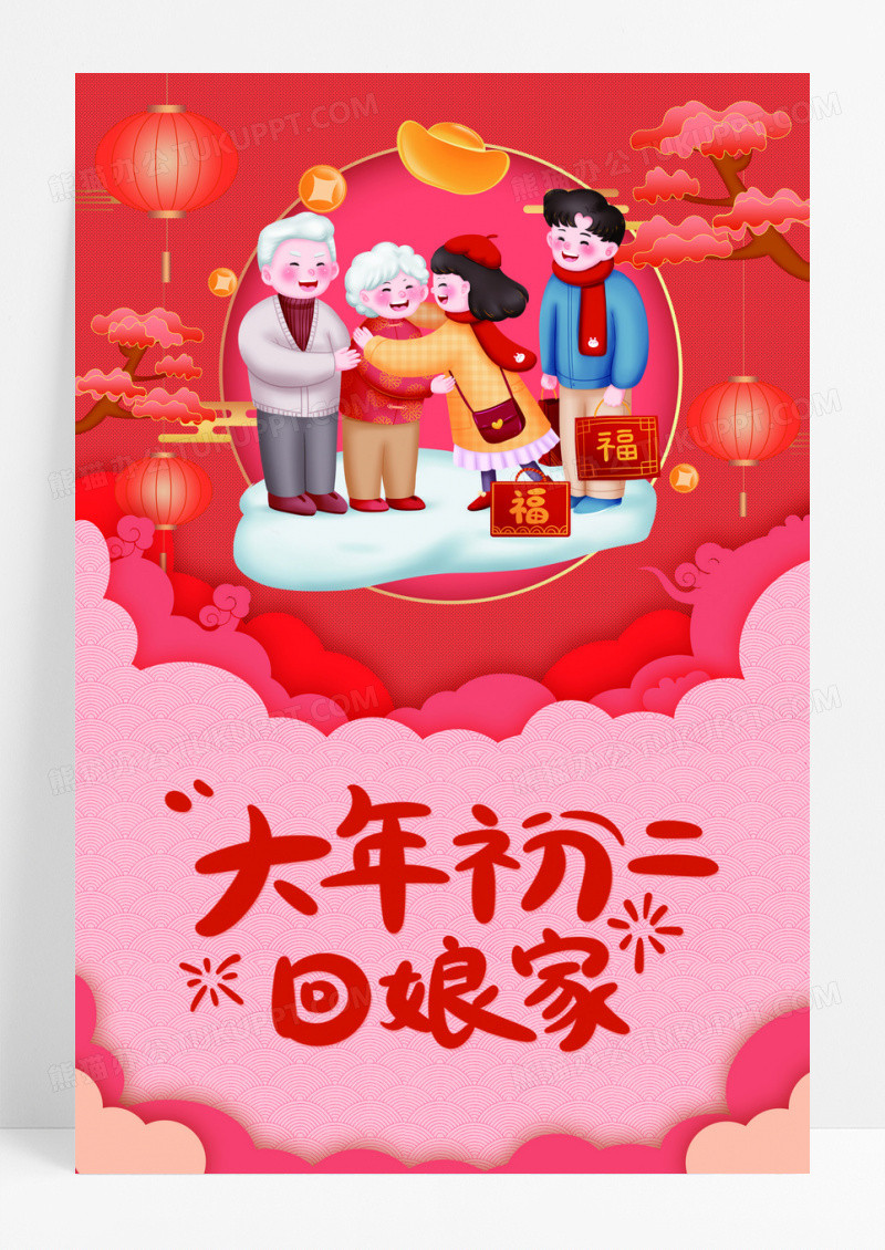 红色过年春节习俗初一到初八新年春节系列图初二海报