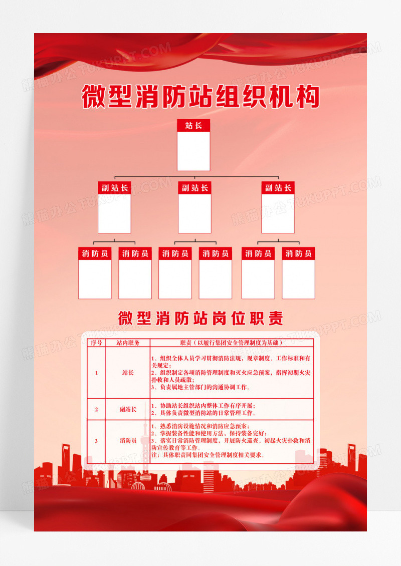 红黄色简约消防站组织构架单位组织构架海报