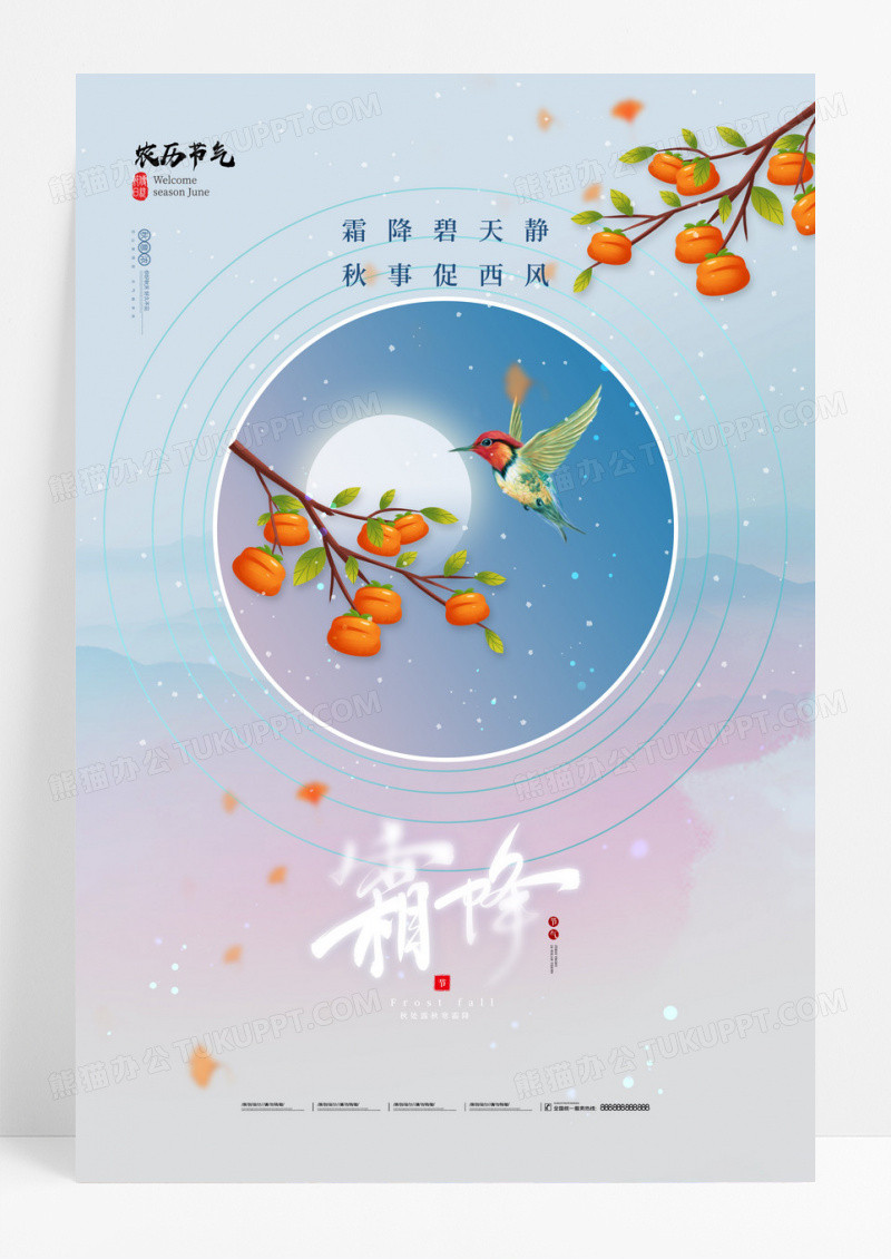 霜降柿子小鸟中国风海报