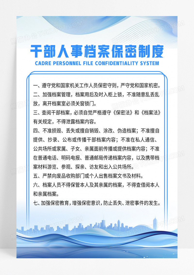 简约蓝色制度牌干部人事档案保密制度保密海报