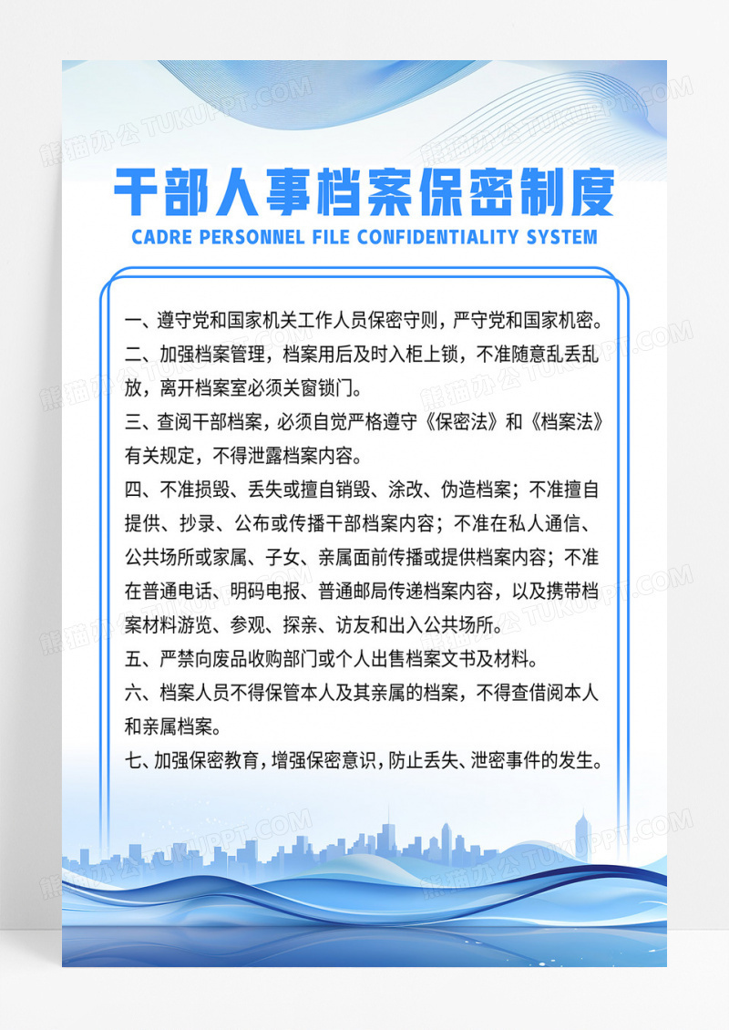 简约蓝色制度牌干部人事档案保密制度保密海报