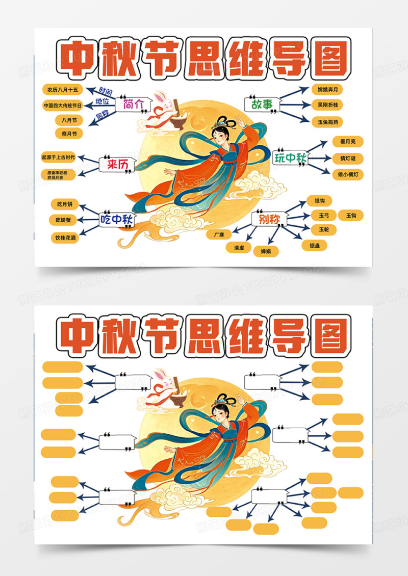 中秋节思维导图简约橙色手抄报
