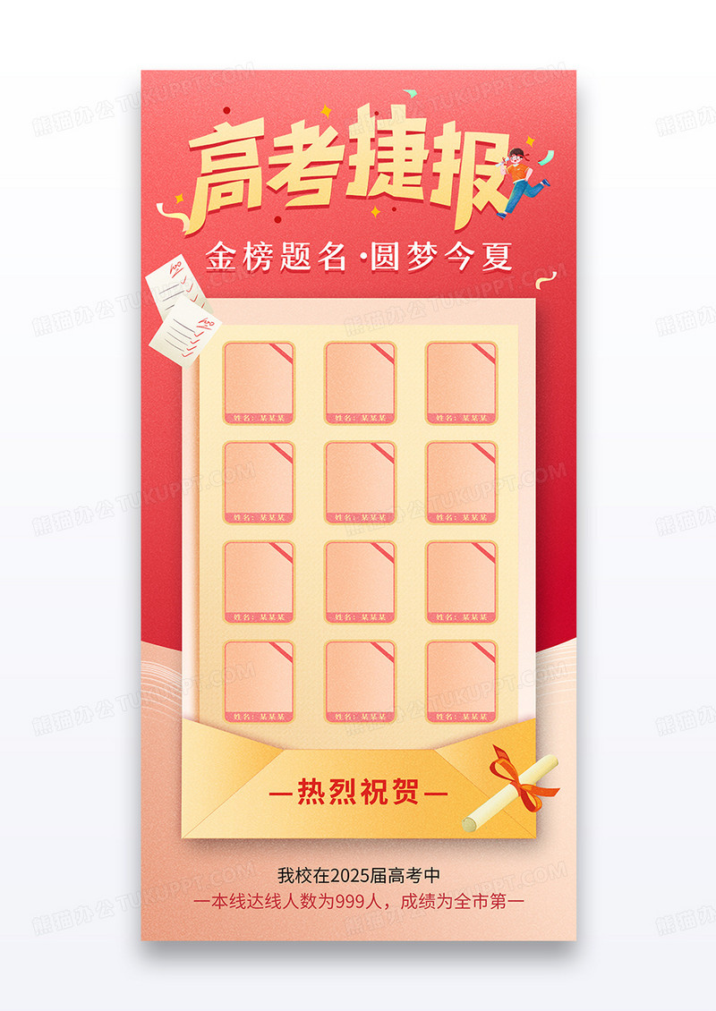 红金大气高考捷报喜报宣传海报