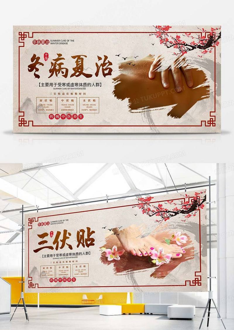 复古大气冬病夏治宣传双面展板冬病夏治三伏天