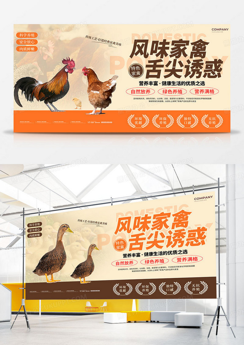 简约风农产品家禽鸡鹅养殖宣传展板农产品家禽养殖展板组合