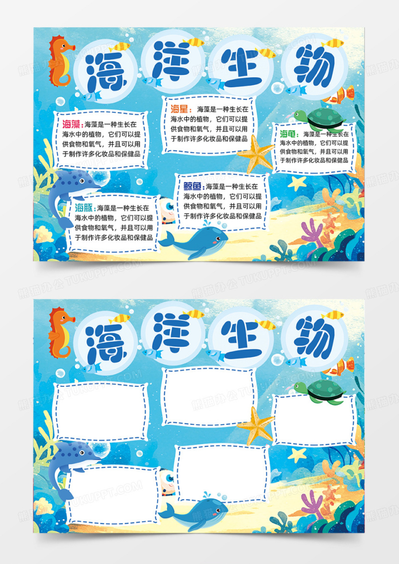 海洋生物可爱动物鲸鱼海豚手抄报