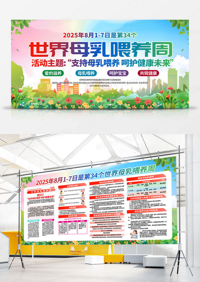 简约2025年世界母乳喂养周活动主题展板