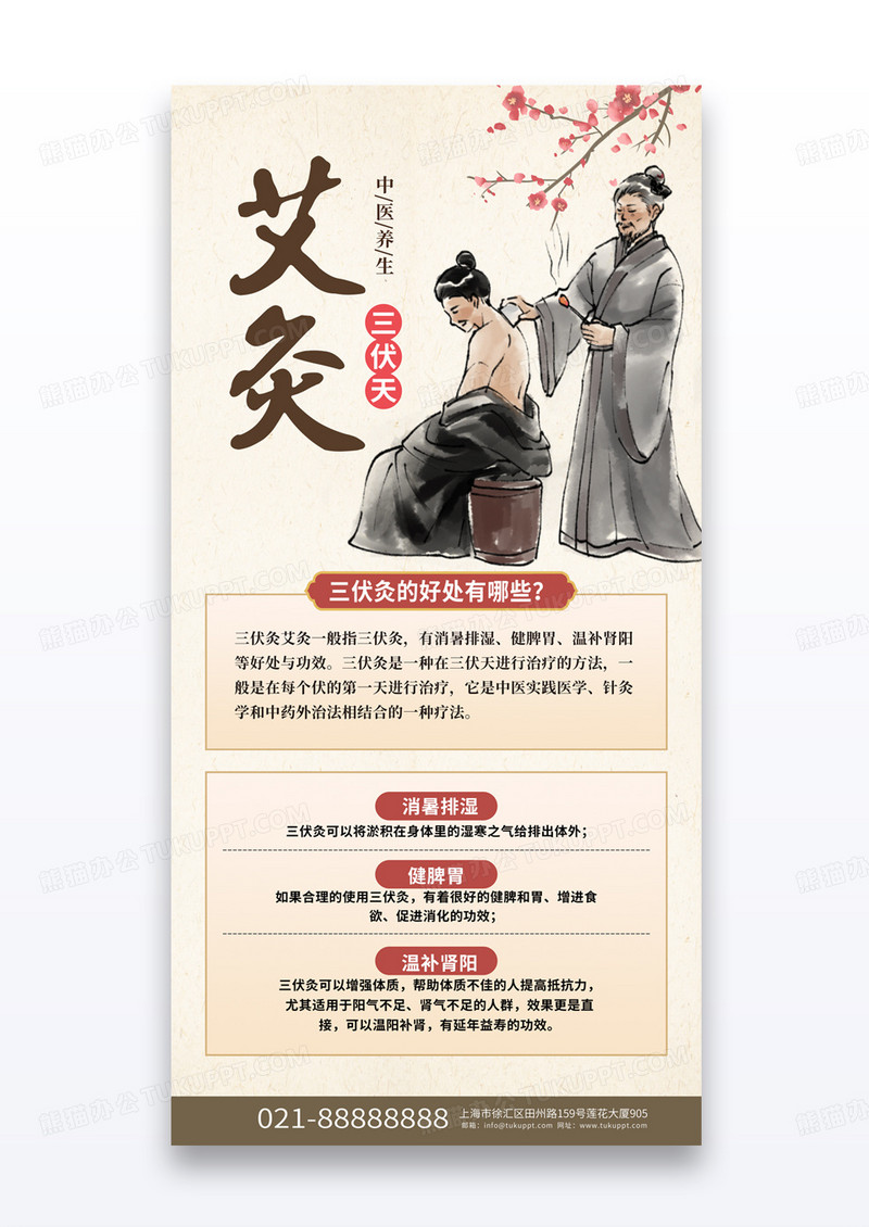 中国风三伏天艾灸中医养生海报