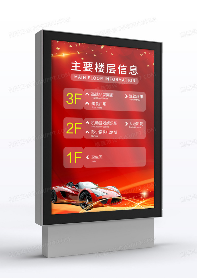 红色简约商场导视牌指示牌