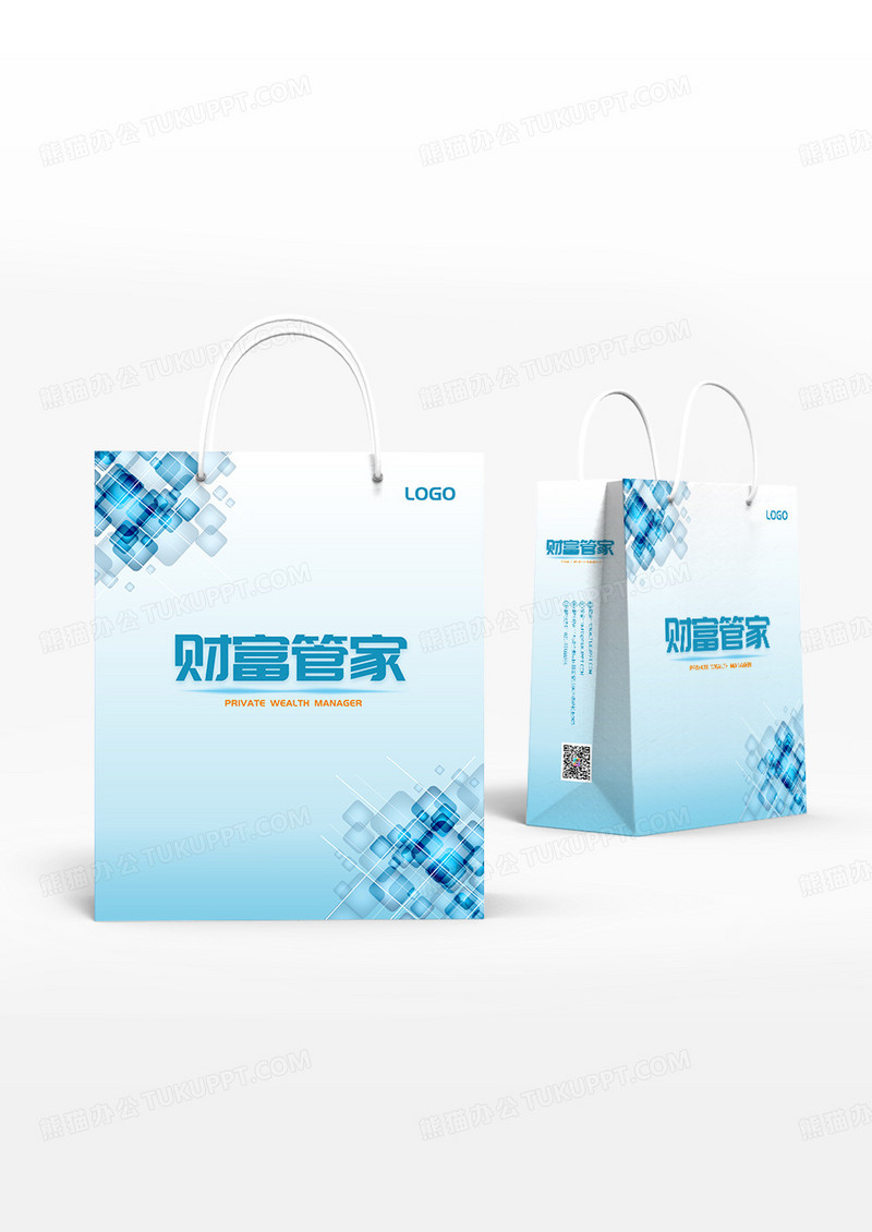 蓝色简约科技风格企业手提袋设计