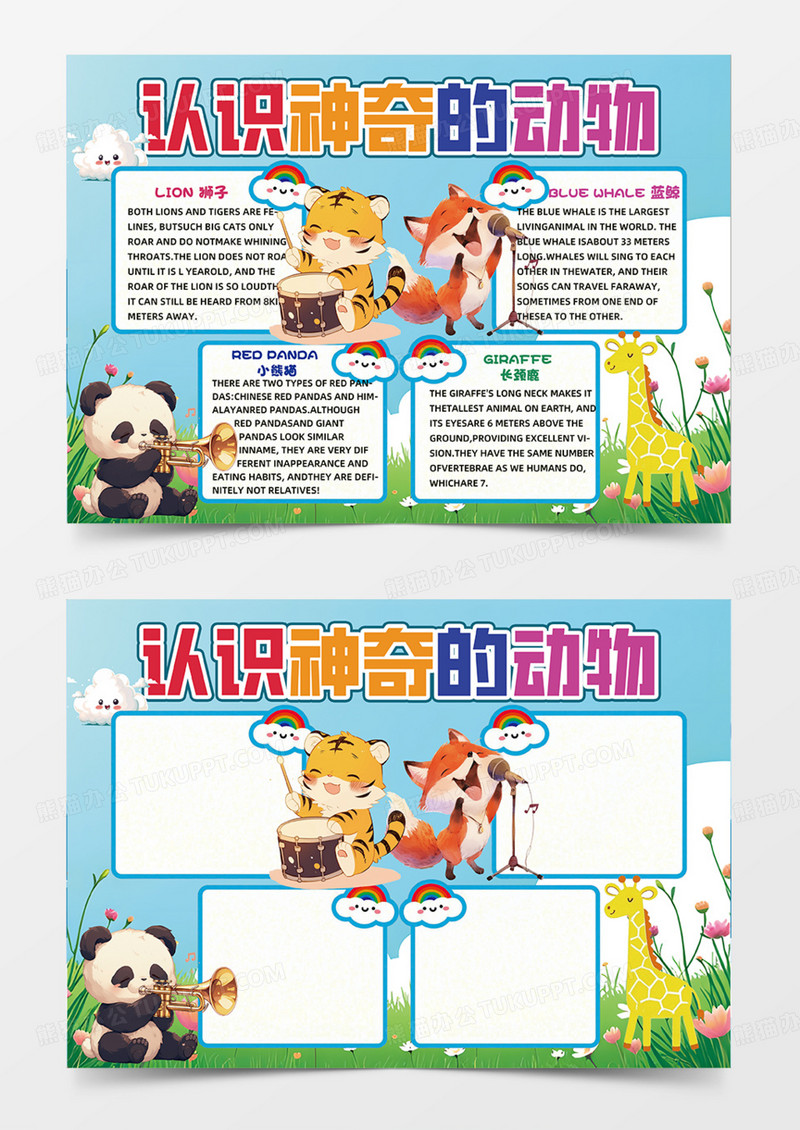 认识神奇的动物可爱插画简约手抄报