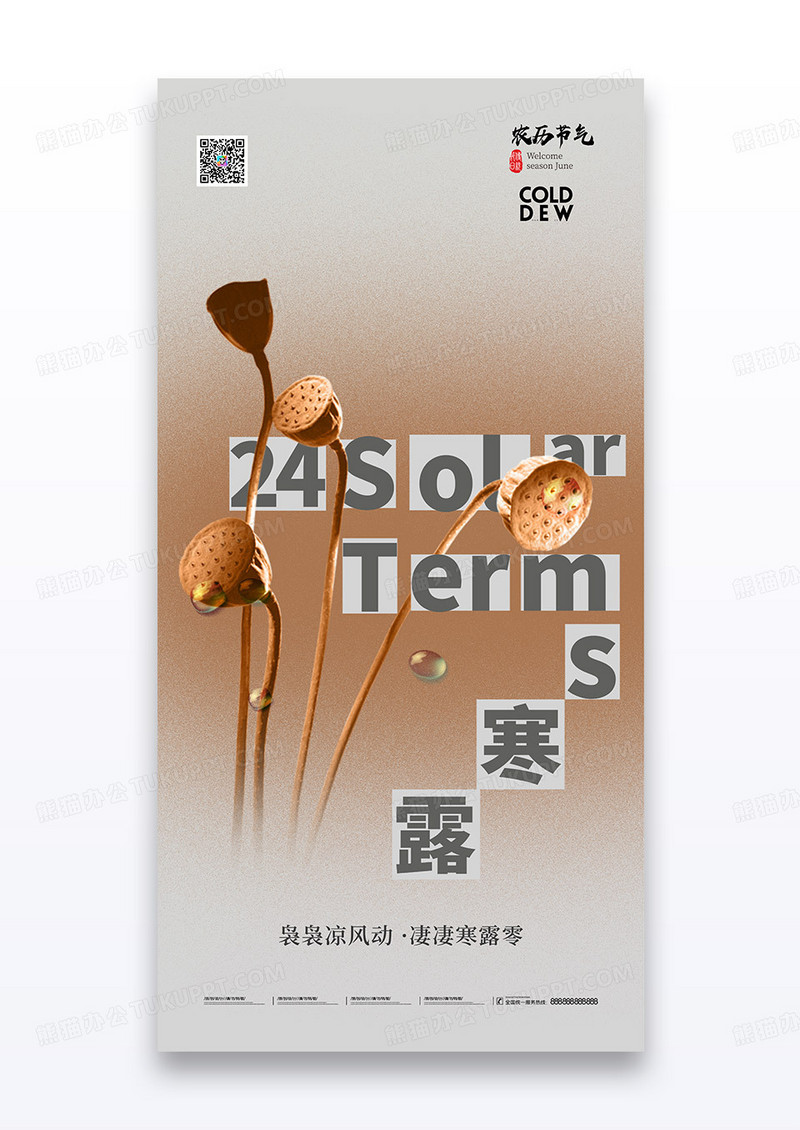 棕色新中式二十四节气寒露莲蓬海报