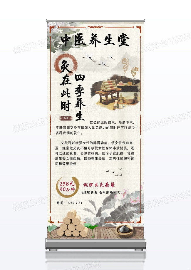淡黄国风养生中医养生堂展架