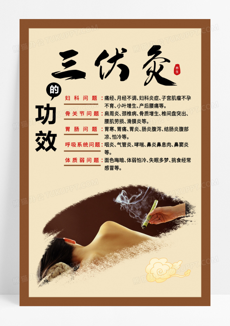 黄色古风三伏灸养生海报