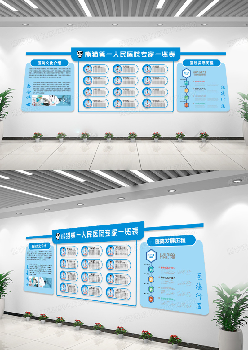 蓝色大气医院专家介绍文化墙