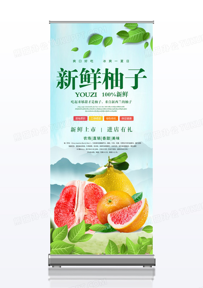 清新简约大气新鲜柚子冬季水果展架