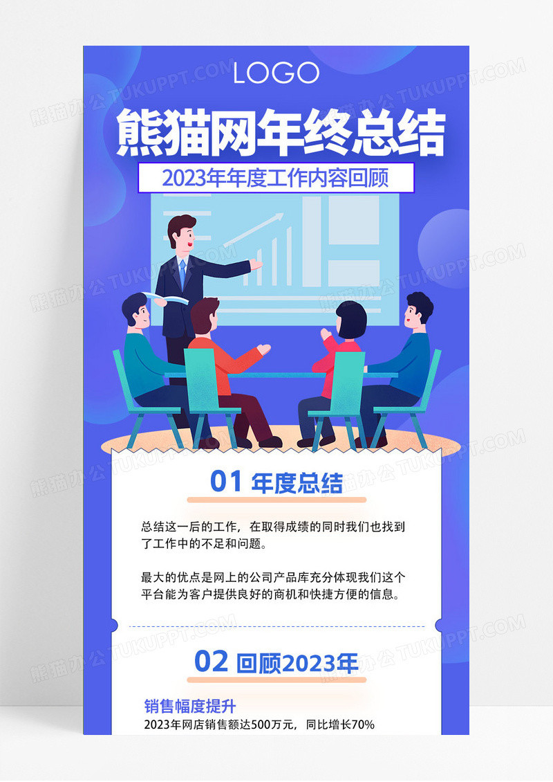 蓝色卡通简约年终总结2023年度工作内容回顾手机长图年终总结工作总结