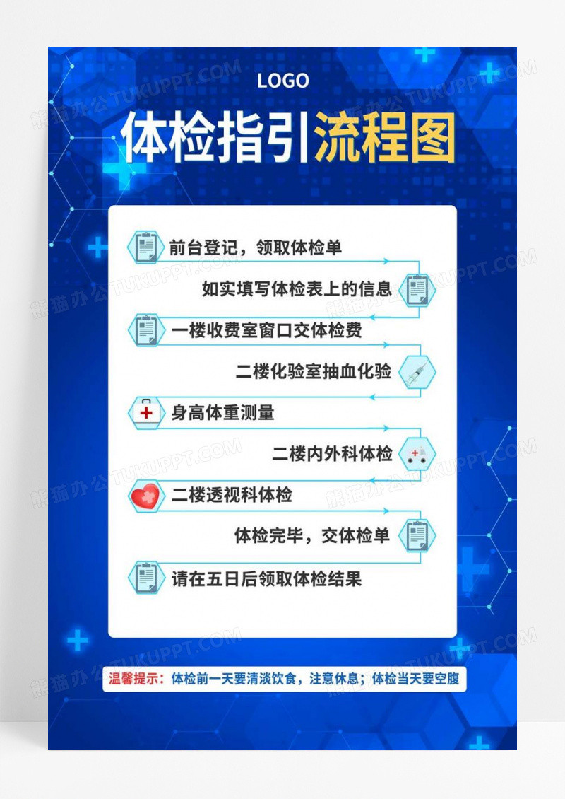  蓝色简约医院体检指引流程海报背景体检海报