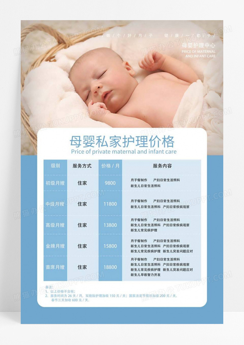  蓝色清新简约母婴月嫂私家护理价格母婴护理海报