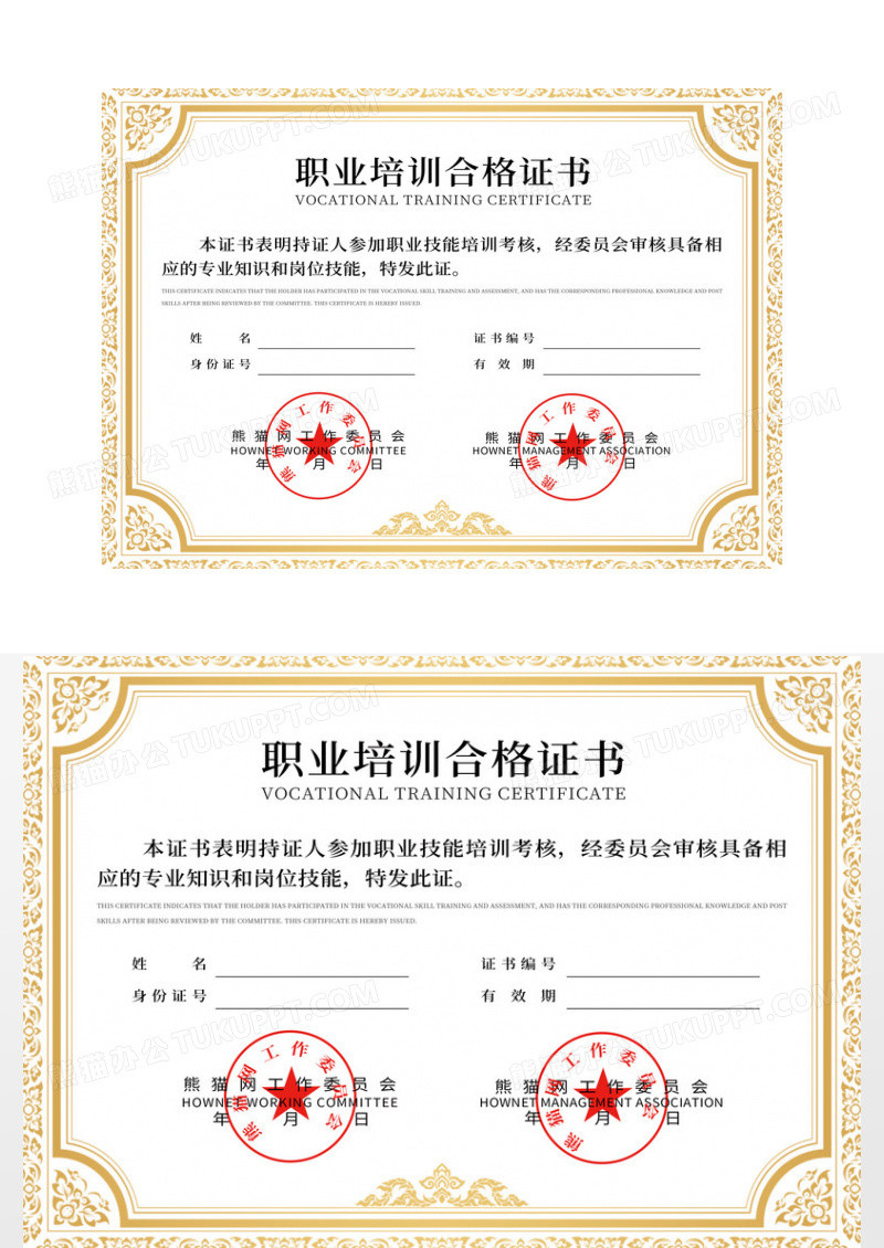 花纹简约欧式职业培训合格证书