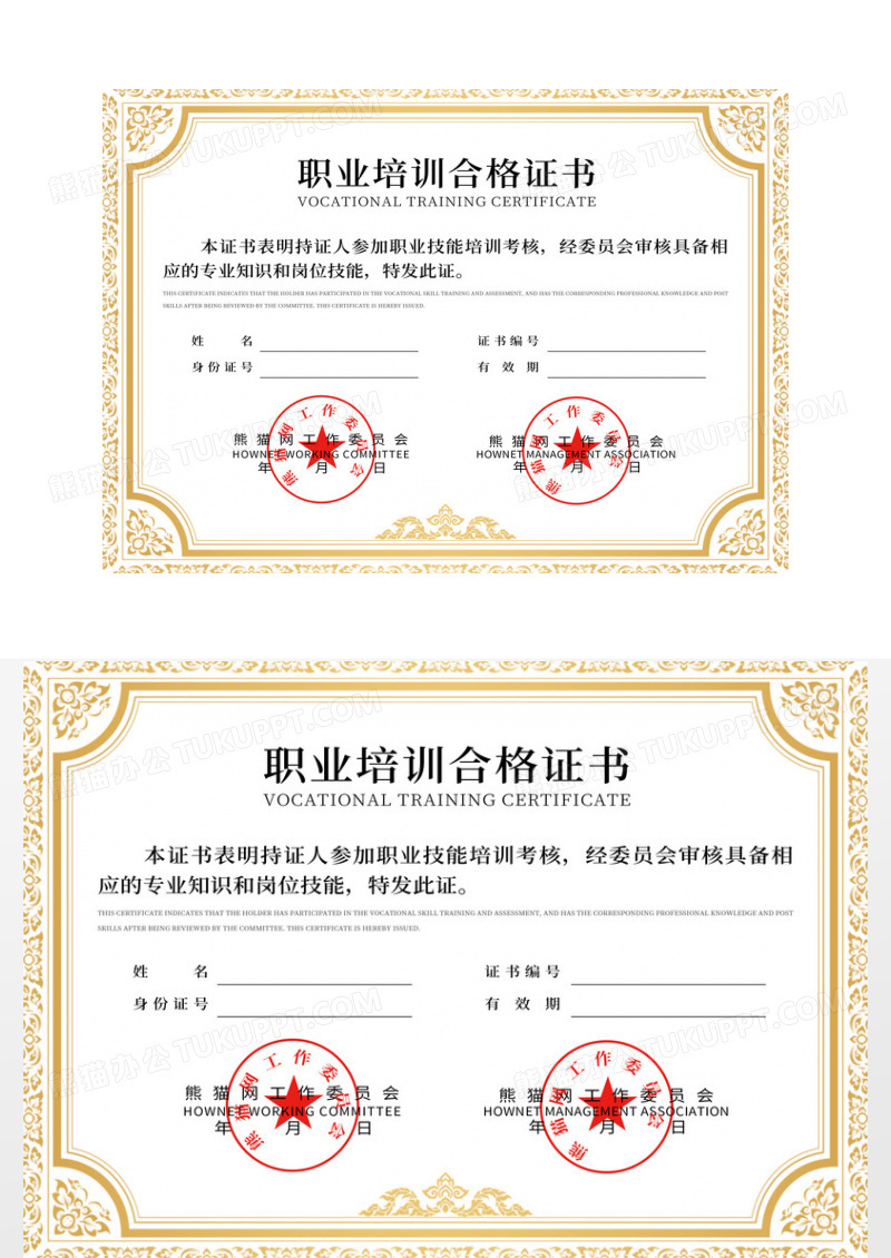 花纹简约欧式职业培训合格证书