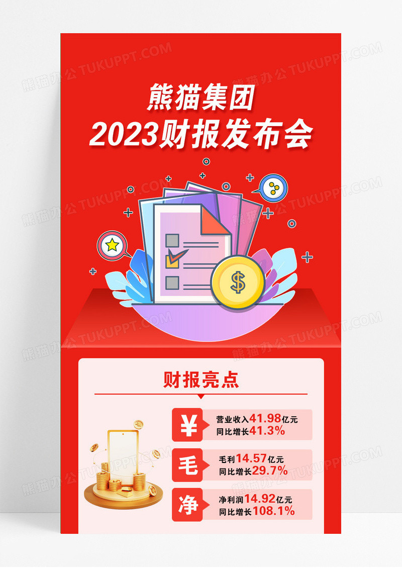 红色简约2023财报发布会年终总结网页时尚红色报表长图