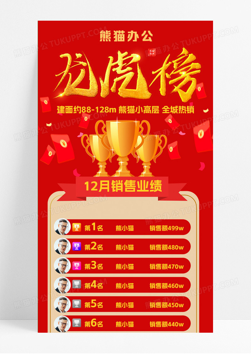 红色简约龙虎榜月度销售业绩排行榜龙虎榜长图