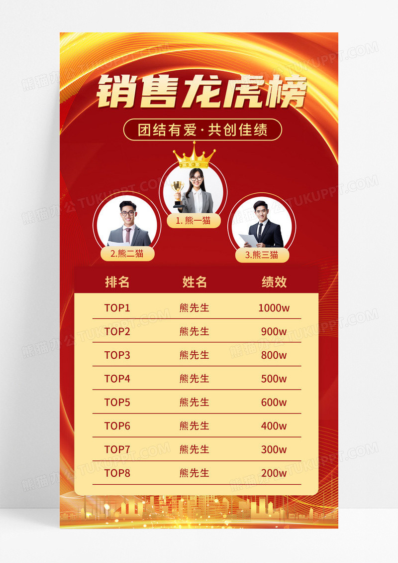 红色时尚喜庆简约风销售龙虎榜排行榜手机海报