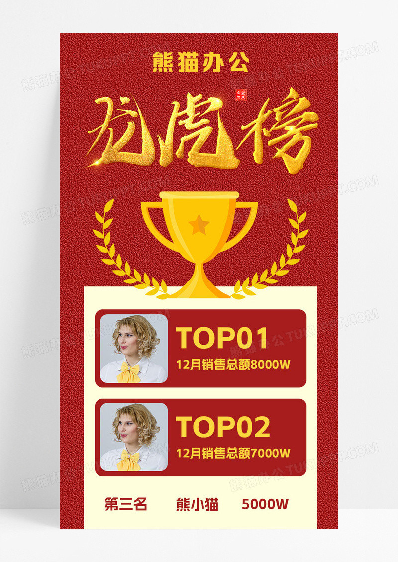 红色简约大气实拍人物头像销售龙虎榜龙虎榜长图