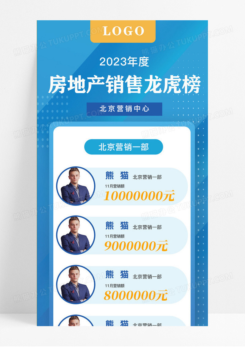 蓝色简约房地产龙虎榜地产长图UI
