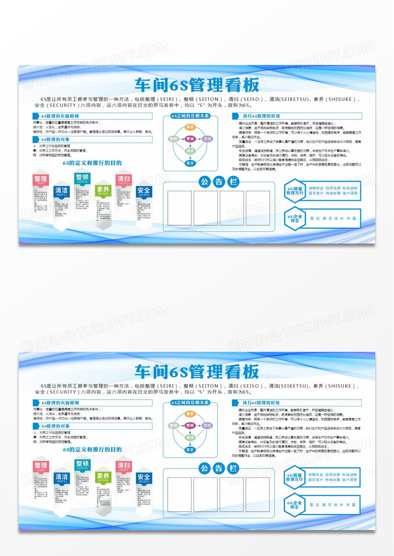 企业车间6S管理看板车间车间蓝色展板